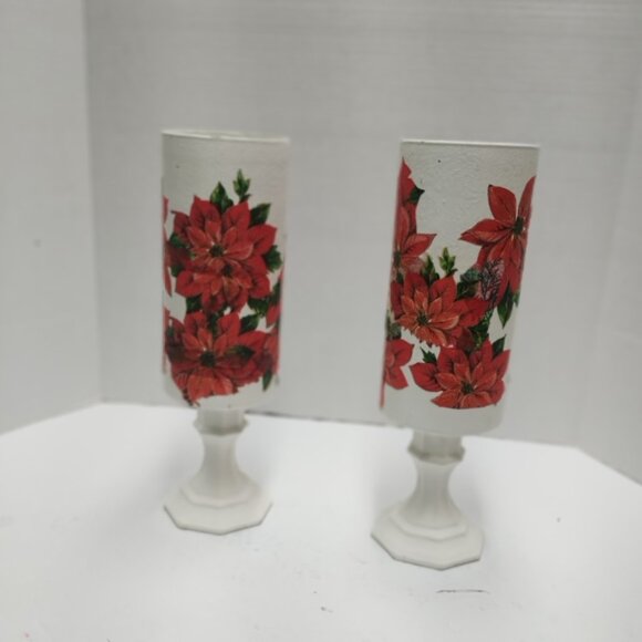 Set of 2 Handmade Poinsettia Christmas Candle Holders / Holiday Flower Pots - Picture 2 of 2